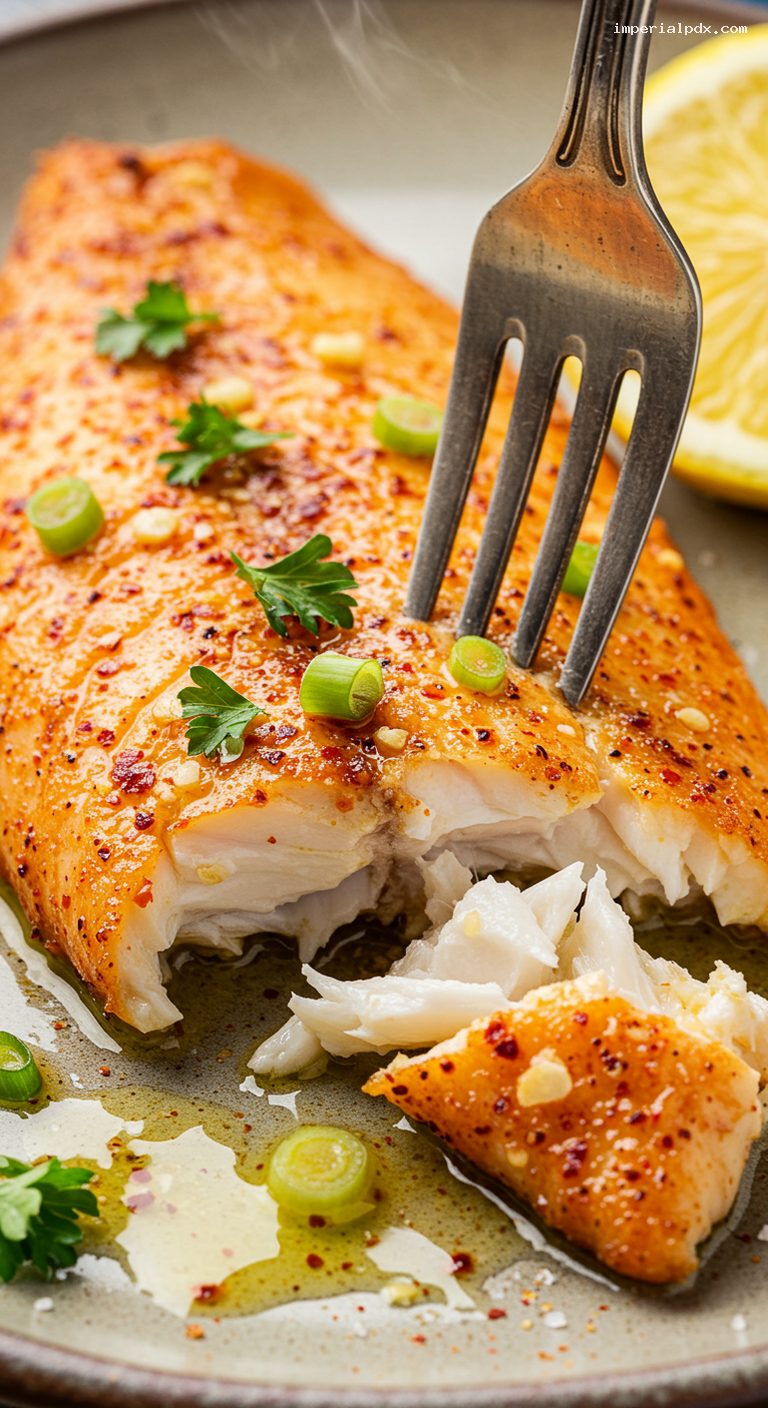 Grilled Gulf Redfish on the Half Shell with Cajun Lemon Butter – Closeup