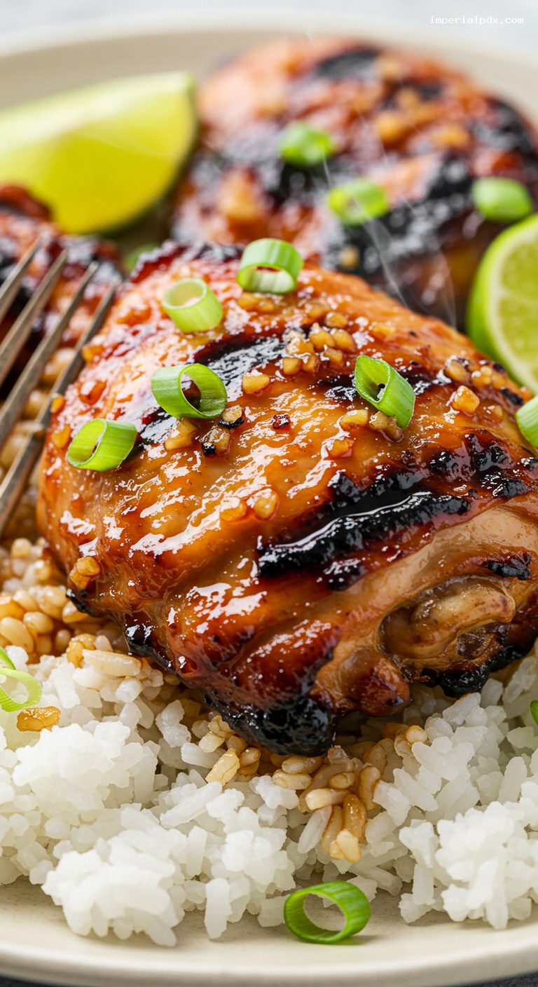 Grilled Huli Huli Chicken with Rice and Lime – Closeup