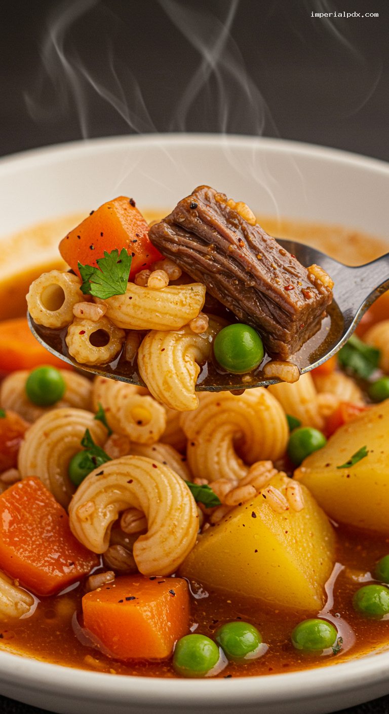 Guiso Carrero: Smoky Beef and Pasta Stew – Closeup