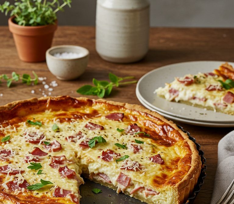Ham and Cheese Tarta with Onions and Custard