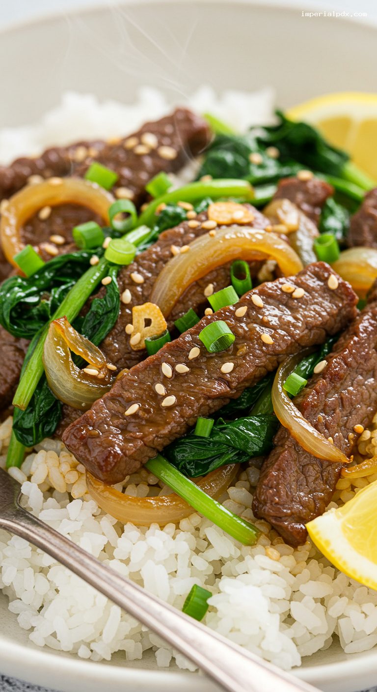 Hawaiian Beef Watercress Stir-Fry with Shoyu Gravy – Closeup