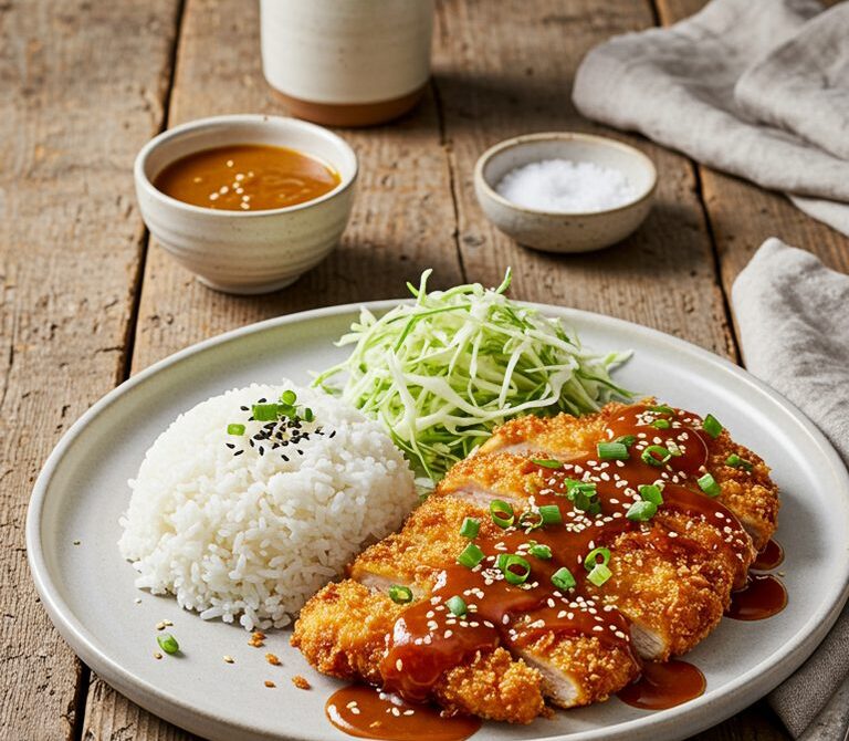 Hawaiian Chicken Katsu with Rice and Cabbage