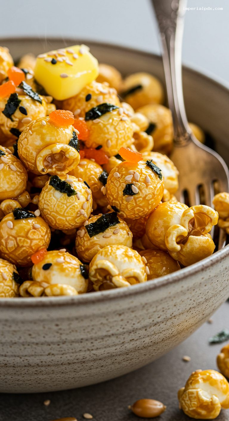 Hawaiian Hurricane Popcorn with Furikake and Kakimochi – Closeup