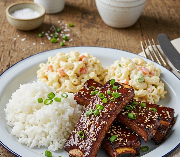 Hawaiian Kalbi Short Ribs Plate with Mac Salad