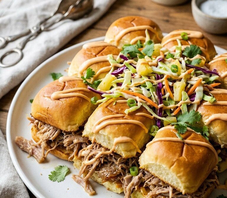 Hawaiian Kalua Pork Sliders With Pineapple Slaw