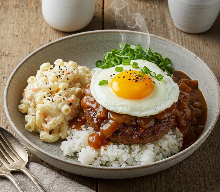 Hawaiian Loco Moco with Mac Salad