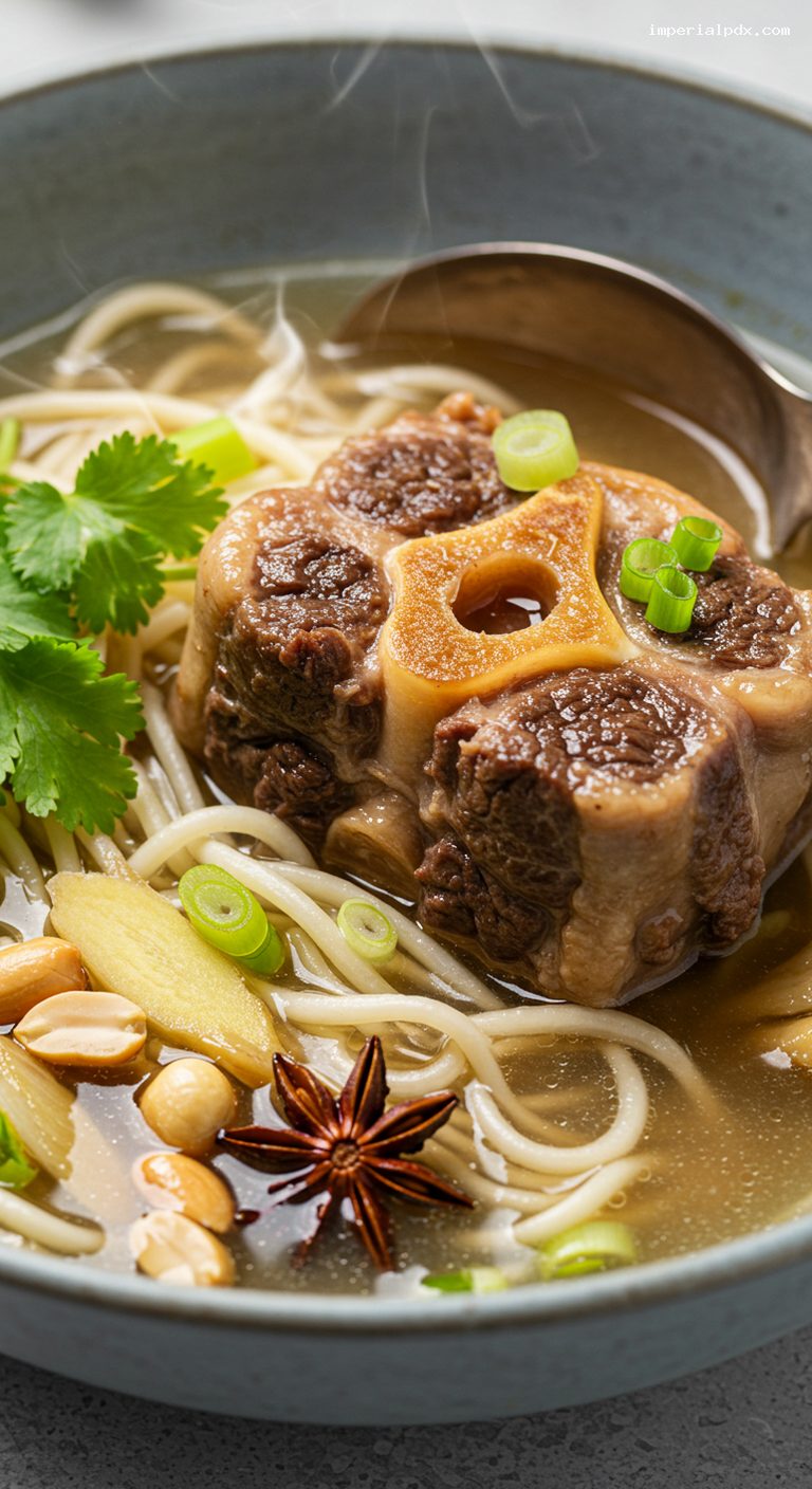 Hawaiian Oxtail Soup with Ginger and Star Anise – Closeup
