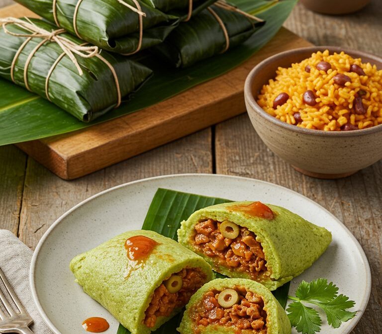Hawaiian Pasteles with Pork Picadillo and Achiote Oil