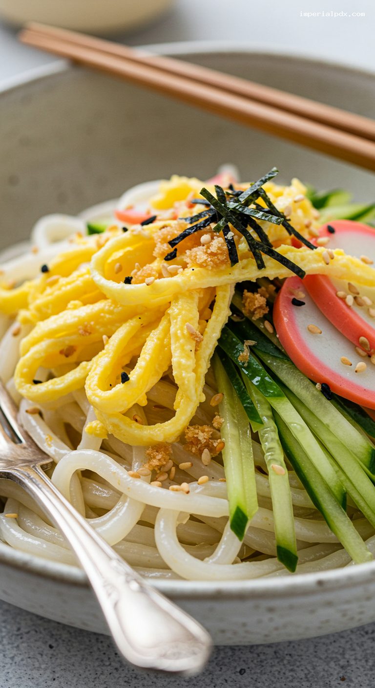 Hawaiian Somen Salad with Sweet Shoyu Sesame Dressing – Closeup