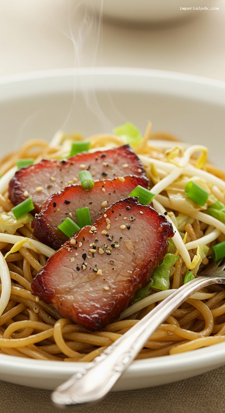 Hawaiian-Style Chow Fun with Char Siu or Spam – Closeup