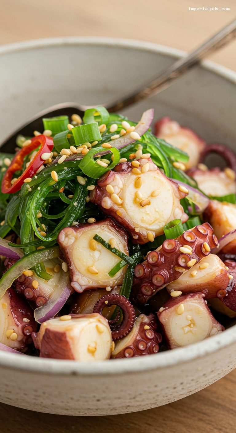 Hawaiian Tako Poke with Sesame and Ogo – Closeup
