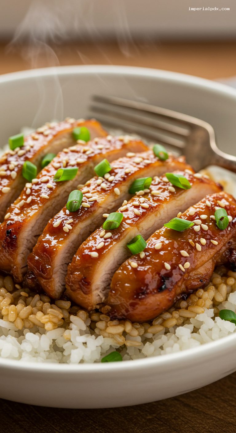 Hawaiian Teriyaki Chicken Thighs Over Rice – Closeup
