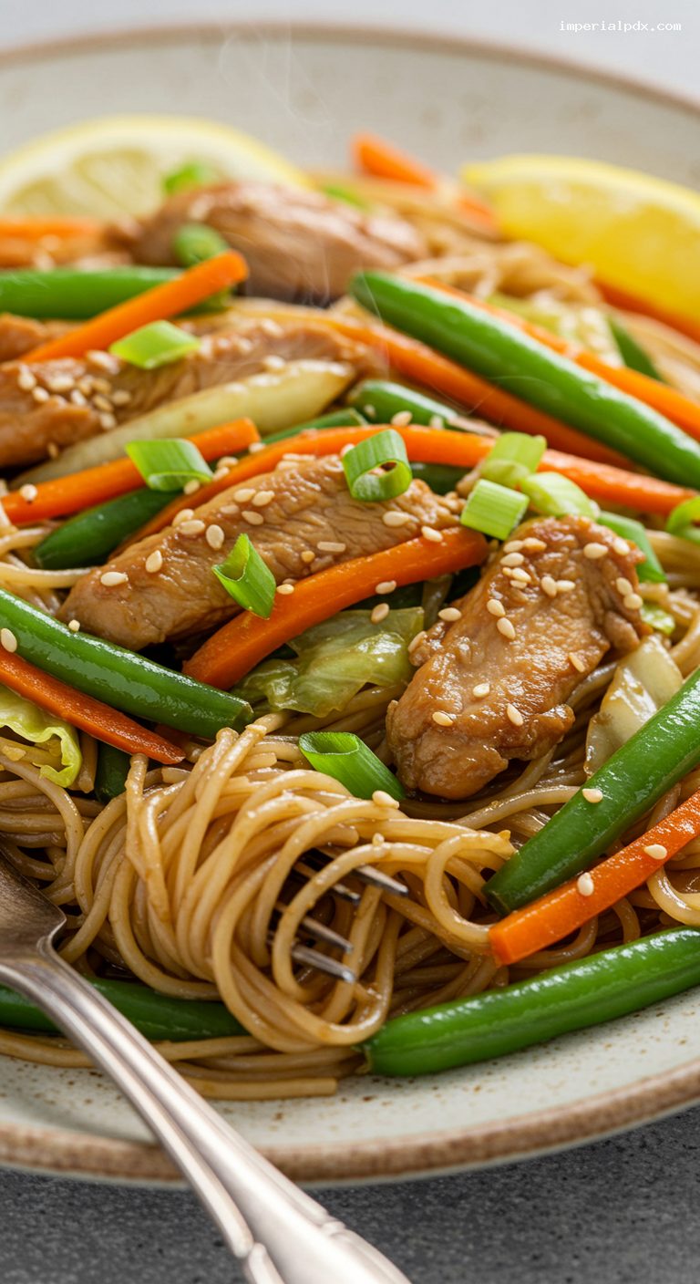 Hawaiʻi-Style Pancit with Garlicky Shoyu Citrus Sauce – Closeup