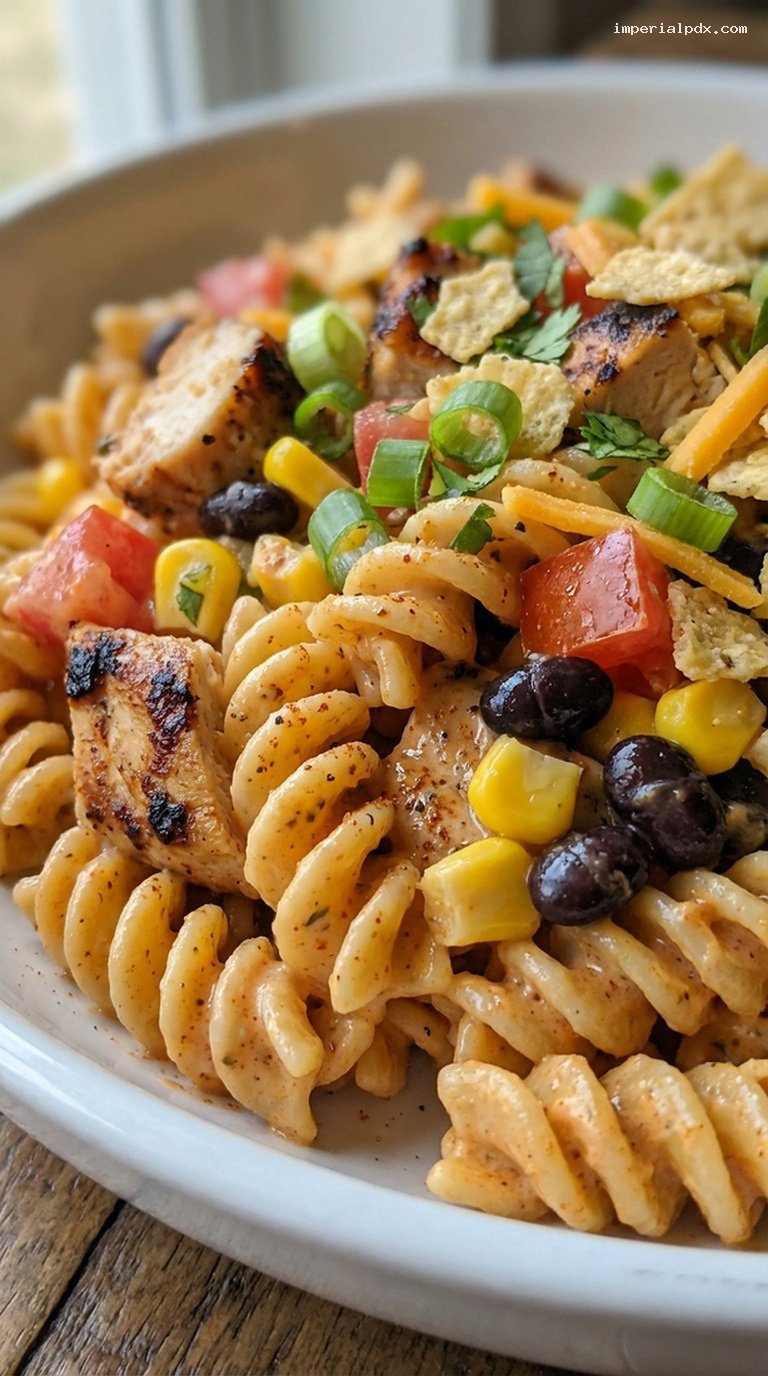 Hearty BBQ Ranch Chicken Pasta Salad – Closeup
