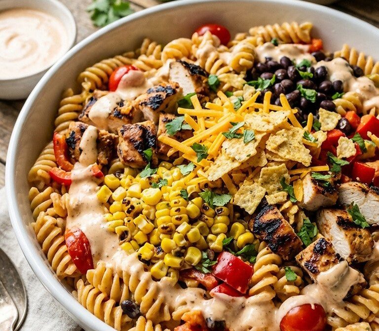 Hearty BBQ Ranch Chicken Pasta Salad