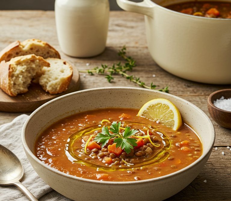 Hearty Lentil Soup with Herbs and Lemon