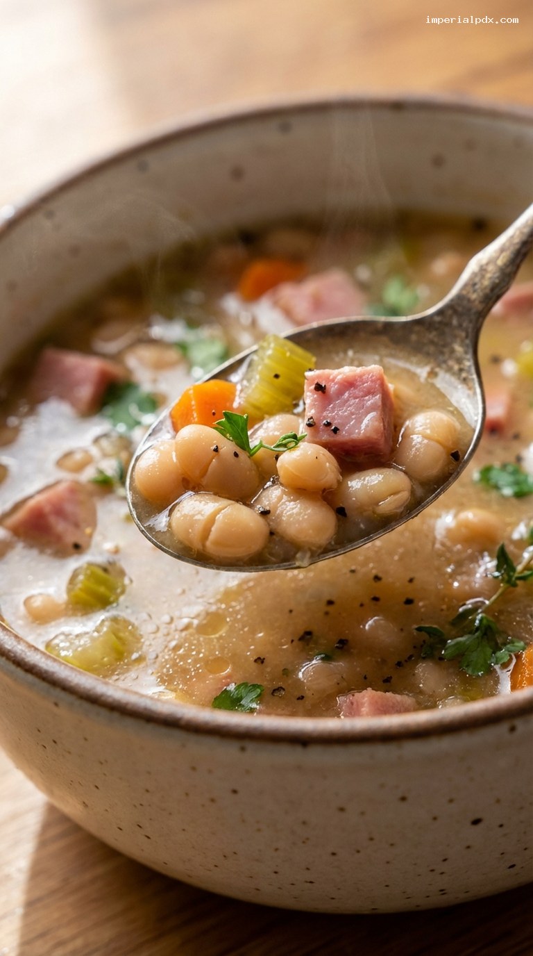 Hearty Navy Bean and Smoked Ham Soup – Closeup