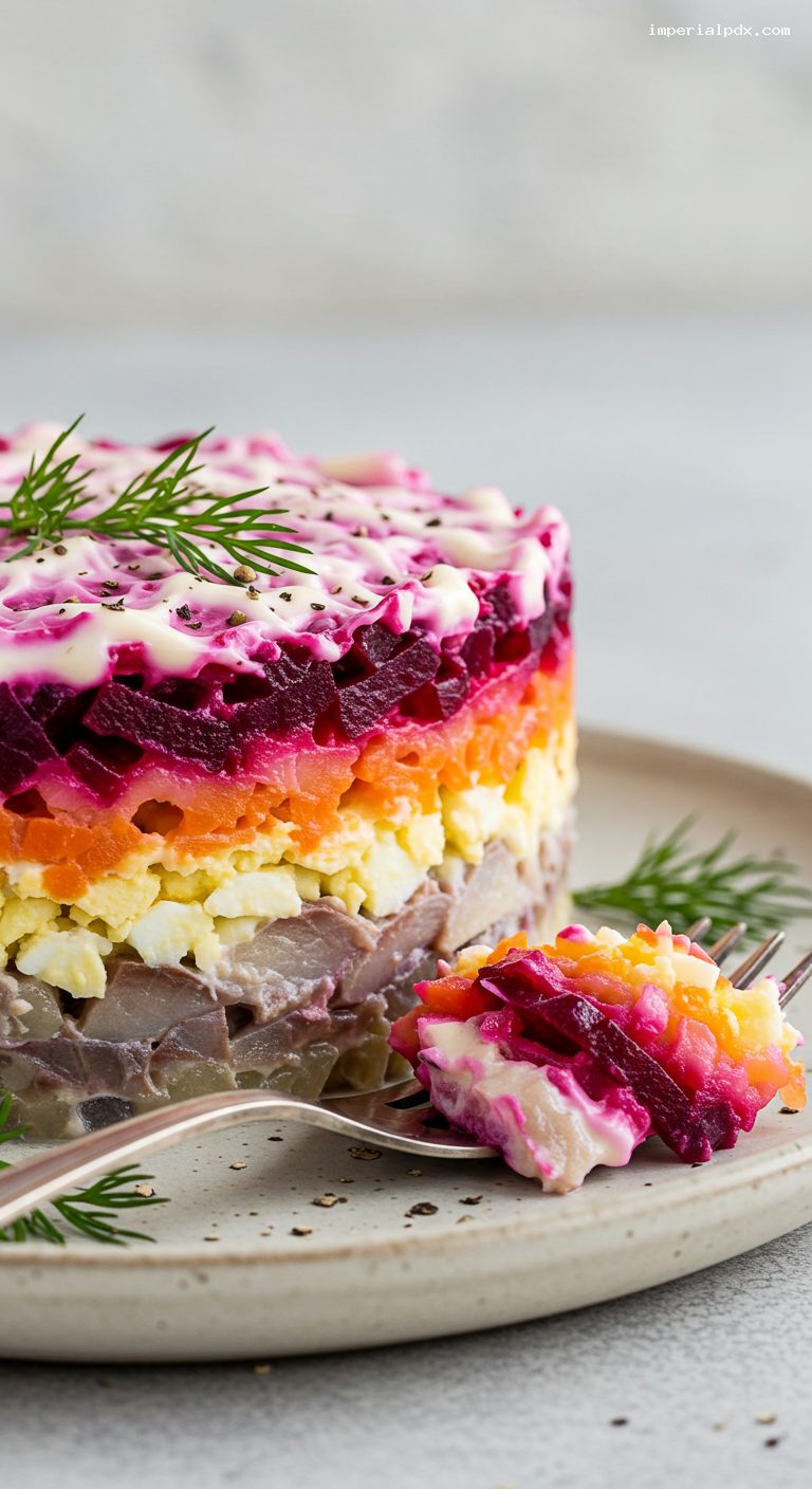 Herring Under a Fur Coat Salad – Closeup