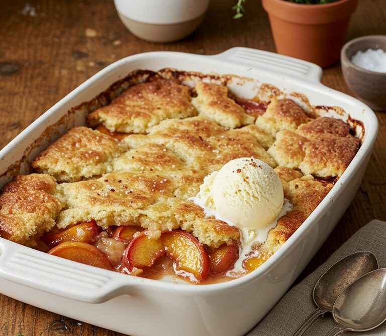 Hill Country Peach Cobbler with Buttery Vanilla Batter