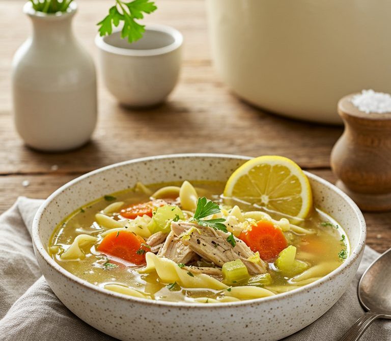 Homestyle Chicken Noodle Soup with Lemon and Herbs