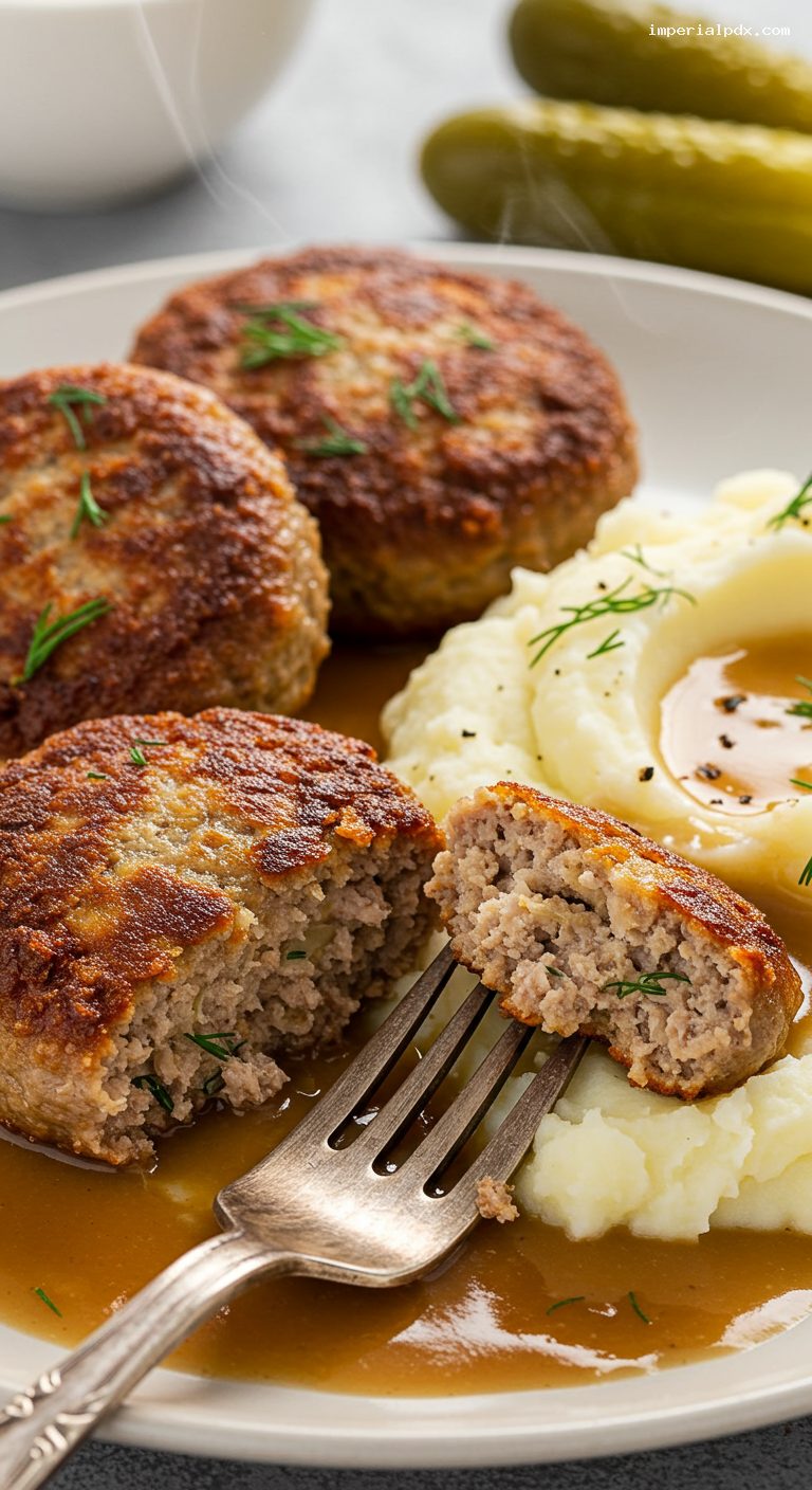 Homestyle Kotleti: Juicy Pork-Beef Patties with Gravy – Closeup