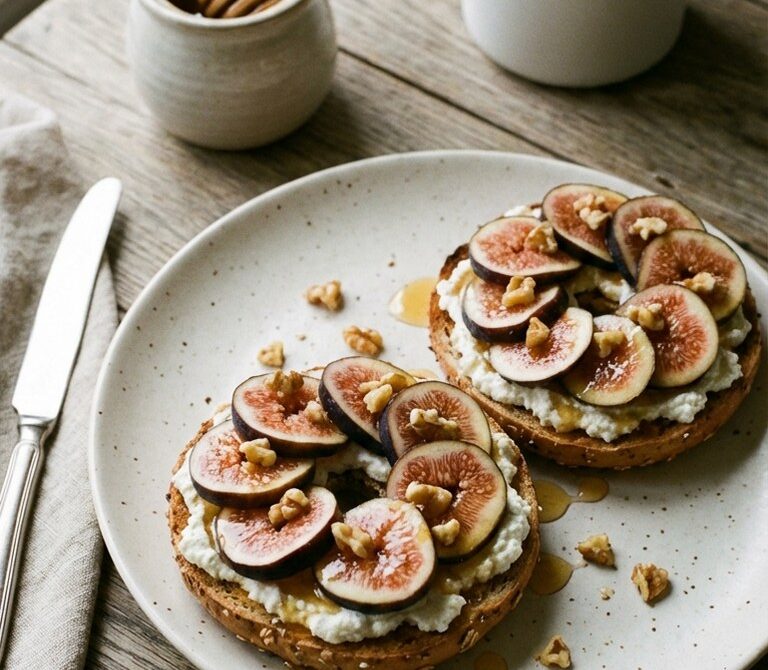 Honey Ricotta Fig and Walnut Bagel