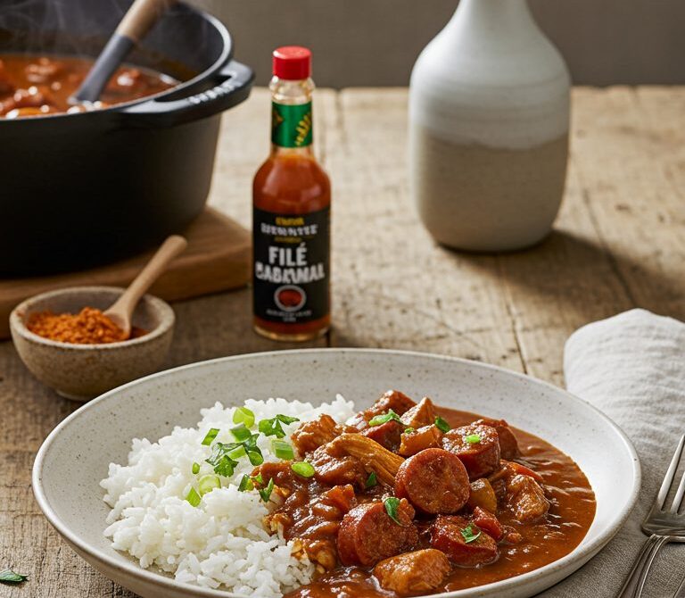 Houston-Style Chicken and Andouille Gumbo Over Rice