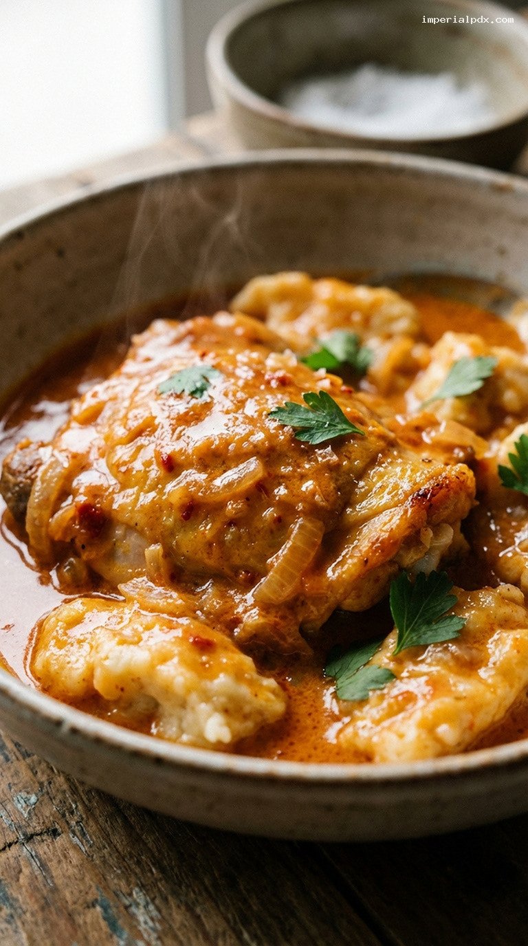 Hungarian Paprika Cream Sauce for Chicken and Dumplings – Closeup