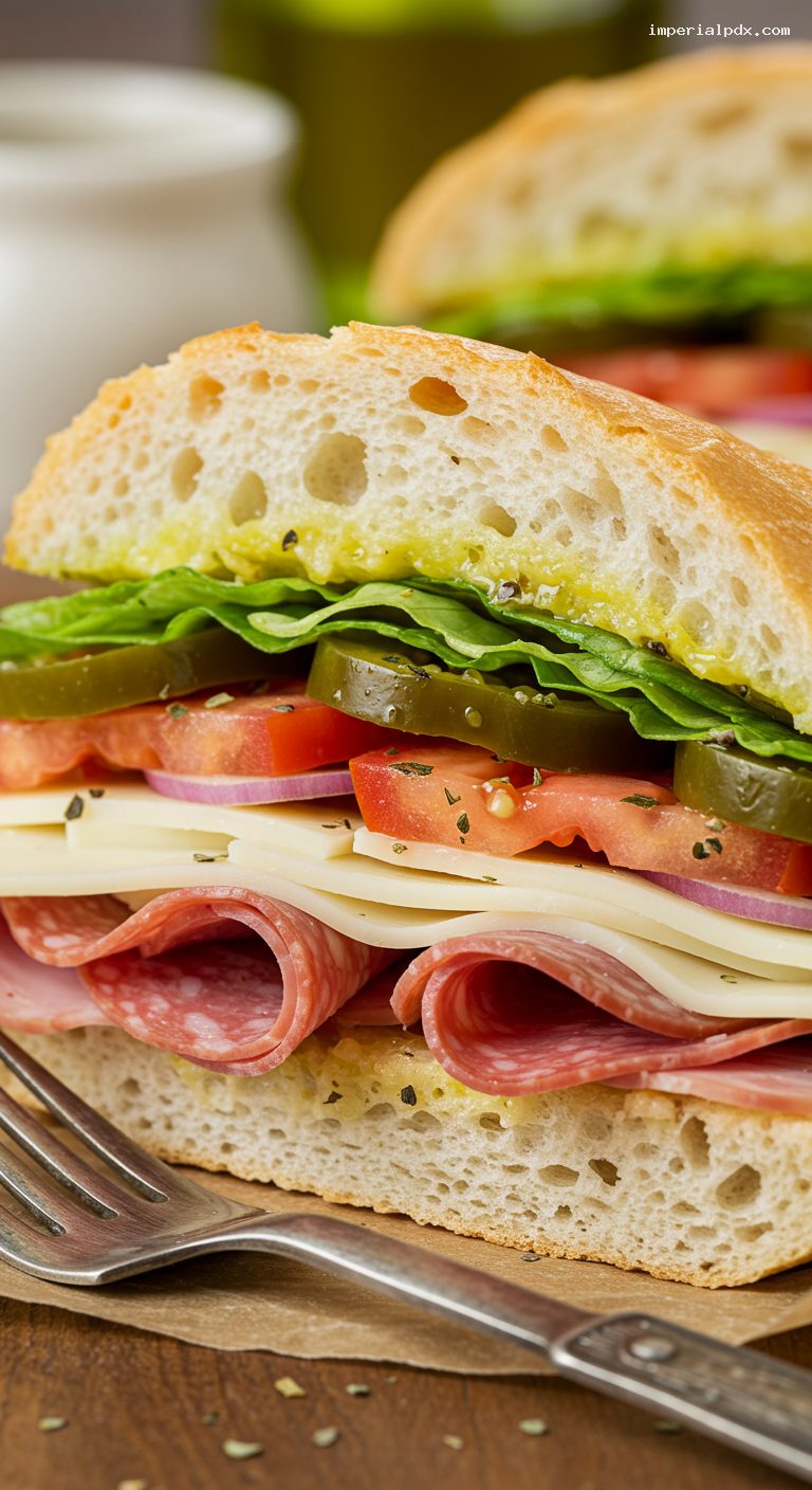 Italian Cold-Cut Hoagie with Oil and Oregano – Closeup