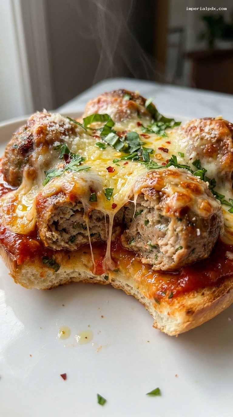 Italian Smashed Meatball Bagel Melt With Provolone – Closeup