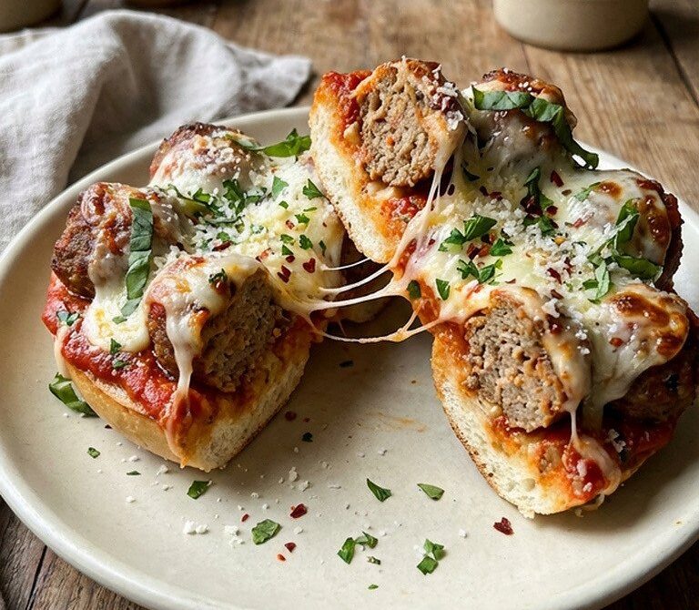 Italian Smashed Meatball Bagel Melt With Provolone