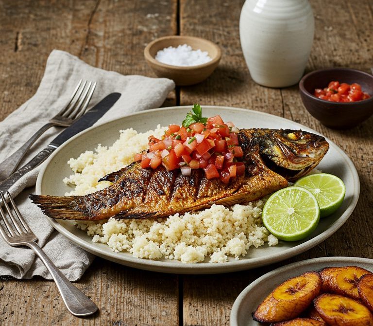 Ivorian Attiéké with Grilled Tilapia and Plantains