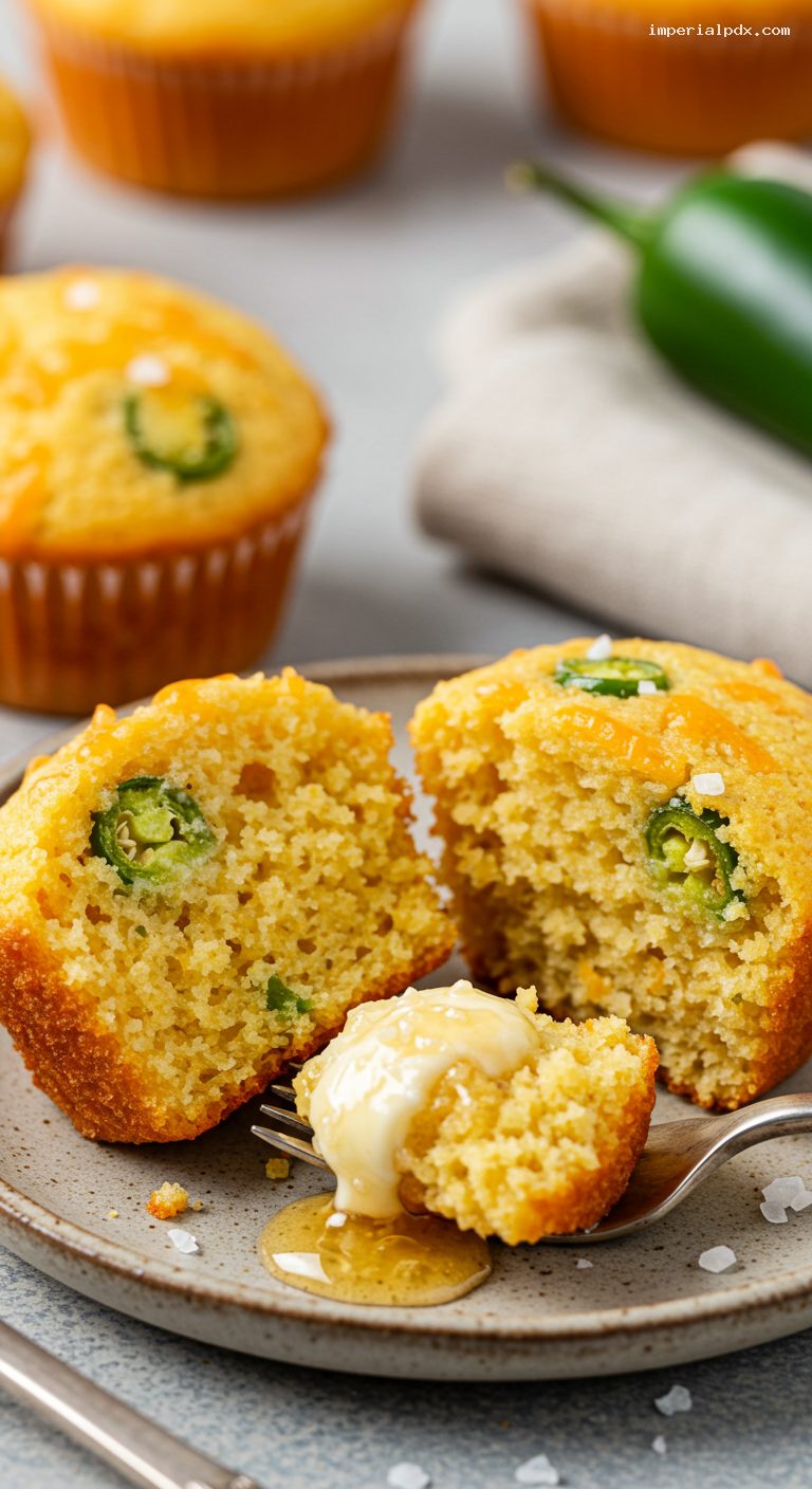 Jalapeño Cheddar Cornbread Mini Muffins with Whipped Honey Butter – Closeup