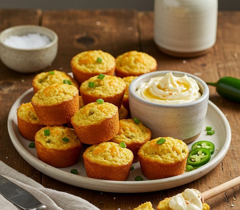 Jalapeño Cheddar Cornbread Mini Muffins with Whipped Honey Butter