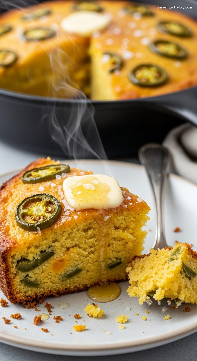 Jalapeño Cheddar Cornbread with Honey Butter – Closeup
