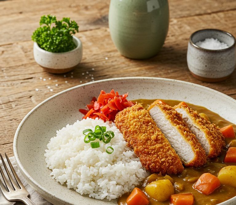 Katsu Curry Rice with Crispy Cutlet and Vegetables