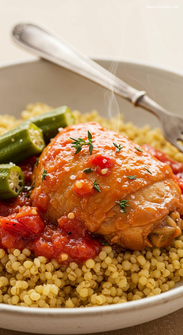 Kedjenou Chicken with Peppers and Okra – Closeup