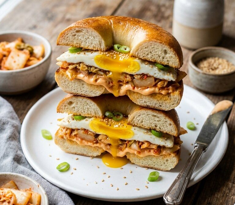 Kimchi Egg Bagel with Gochujang Mayo