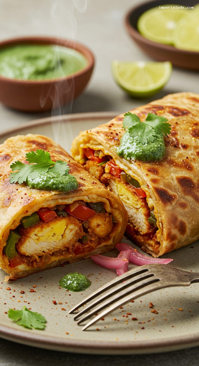 Kolkata-Style Kati Rolls with Egg and Chutney – Closeup