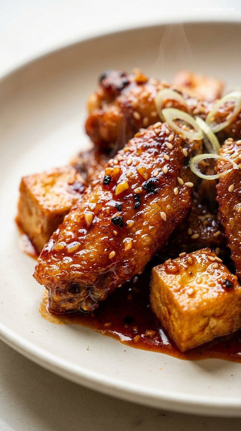 Korean Gochujang Honey Glaze for Wings or Tofu – Closeup