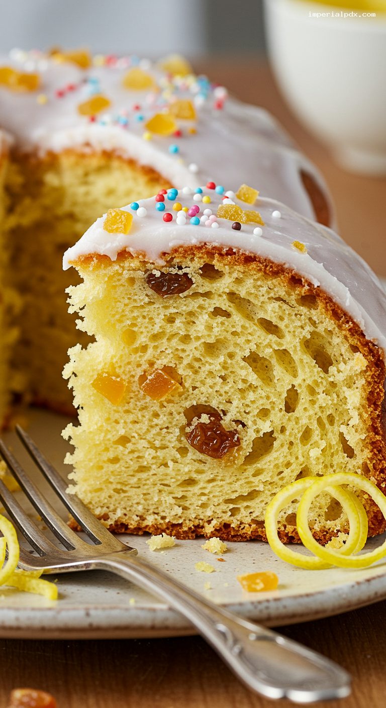Kulich: Tall, Festive Brioche-Style Bread with Icing – Closeup