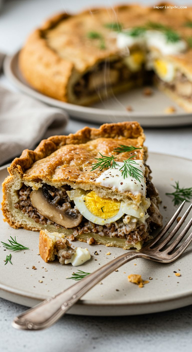 Kurnik: Festive Russian Chicken and Buckwheat Pie – Closeup