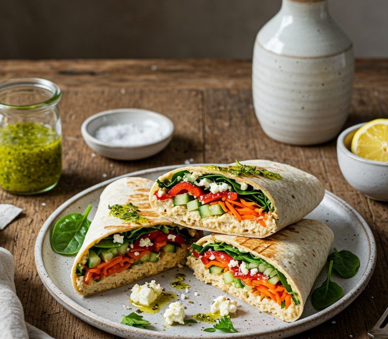 Lemon-Herb Veggie Hummus Wrap with Feta