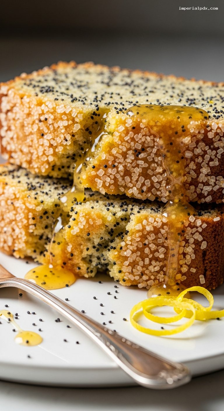 Lemon Poppy Seed Yogurt Loaf with Honey-Lemon Glaze – Closeup