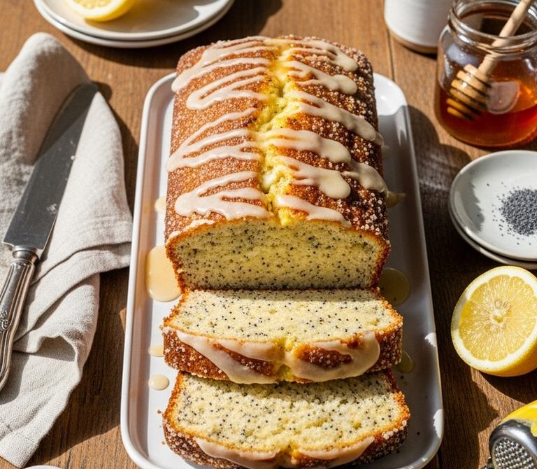 Lemon Poppy Seed Yogurt Loaf with Honey-Lemon Glaze