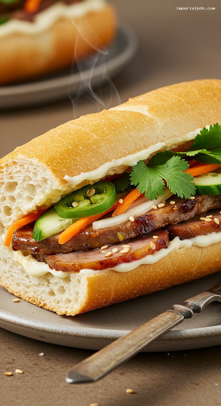 Lemongrass Pork or Chicken Bánh Mì Sandwich – Closeup