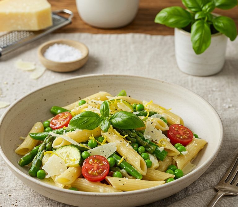 Lemony Parmesan Pasta Primavera with Spring Veggies