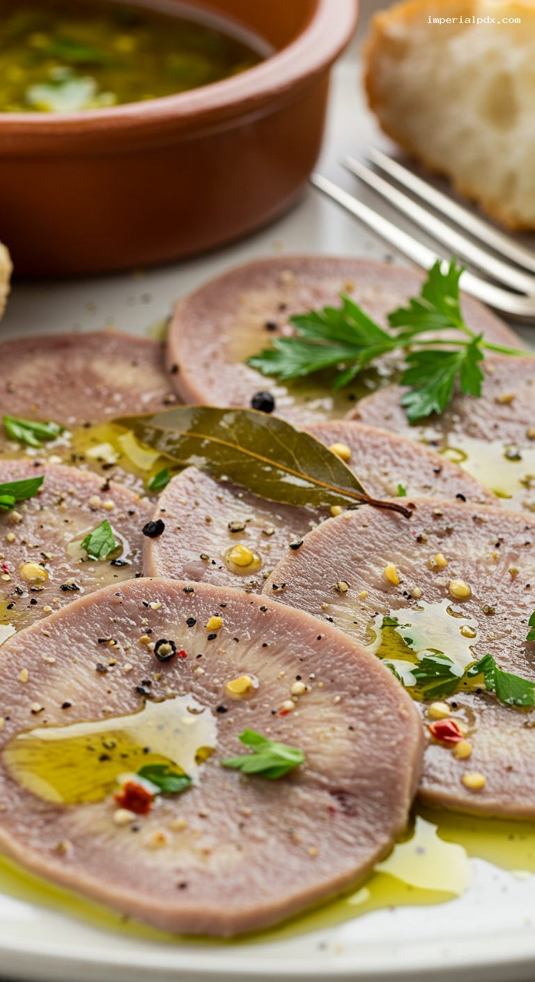 Lengua a la Vinagreta with Garlic-Parsley Marinade – Closeup