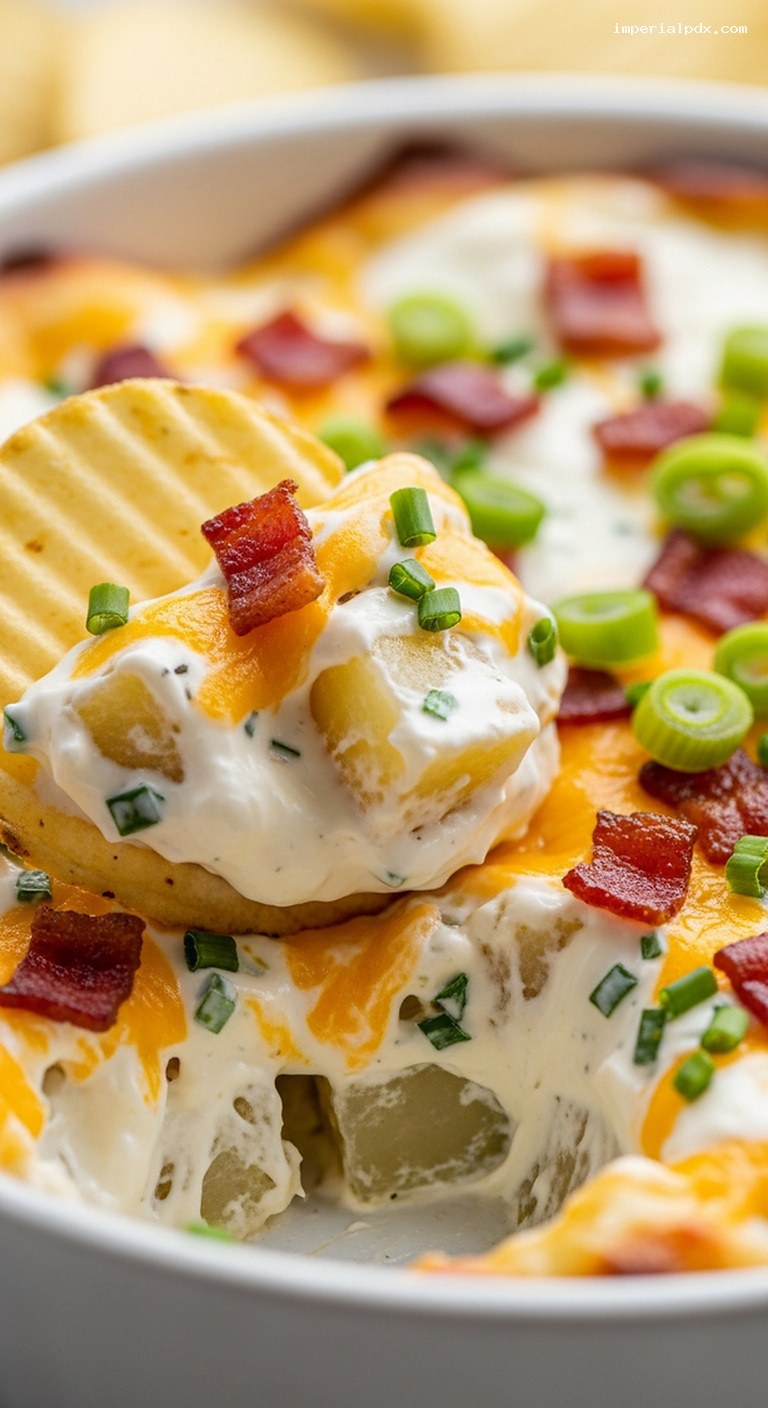 Loaded Baked Potato Dip with Bacon and Cheddar – Closeup