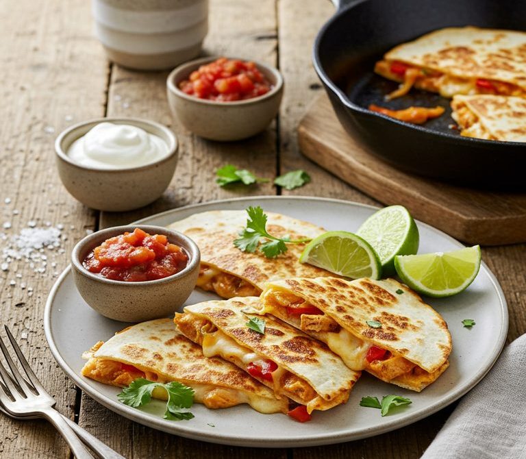 Loaded Chicken Quesadillas with Peppers and Onions